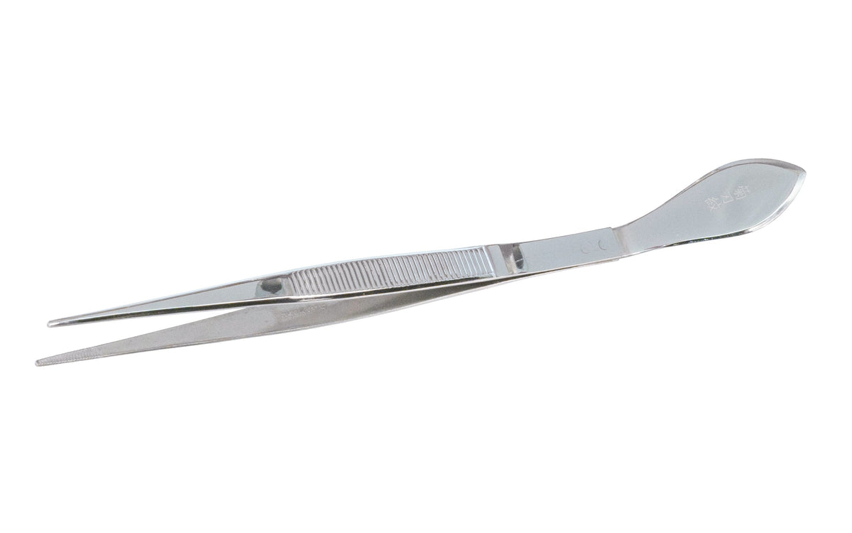 Japanese bonsai tweezers with straight serrated tips and spatula
